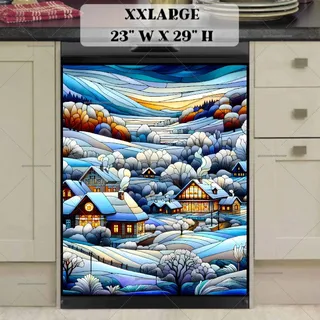 Preview of Stained Glass Winter Farmhouses magnet in XX Large size.