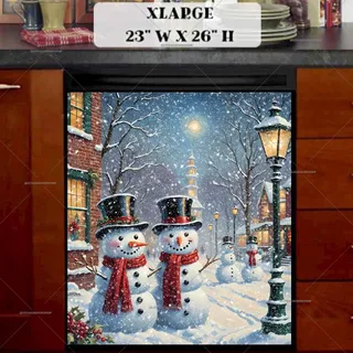 Preview of Cute Christmas Village with Snowmen magnet in Extra Large size.