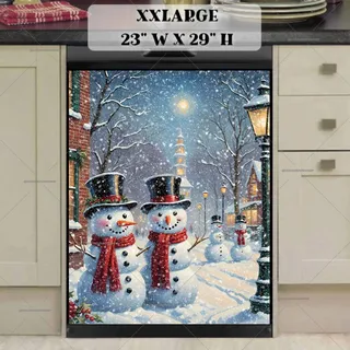 Preview of Cute Christmas Village with Snowmen magnet in XX Large size.