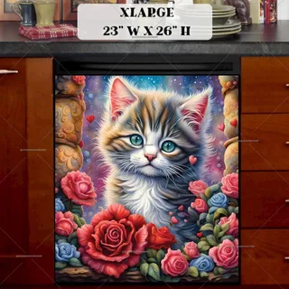 Preview of Little Valentine’s Kitten with Roses magnet in Extra Large size.