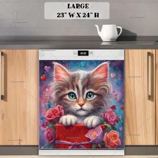 Preview of Cute Kitten with Valentine’s Gift magnet in Large size.