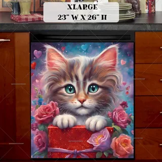 Preview of Cute Kitten with Valentine’s Gift magnet in Extra Large size.