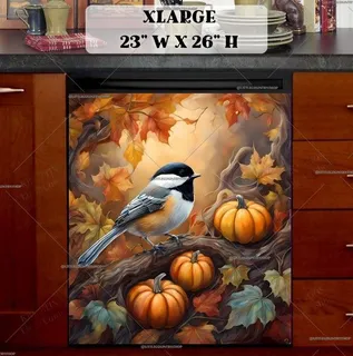 Preview of Autumn Pumpkins and Chickadee magnet in Extra Large size.