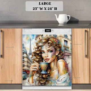 Preview of Girl Drinking Coffee in Paris magnet in Large size.