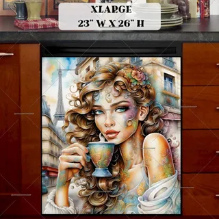 Preview of Girl Drinking Coffee in Paris magnet in Extra Large size.