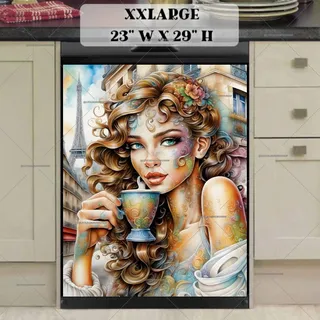 Preview of Girl Drinking Coffee in Paris magnet in XX Large size.