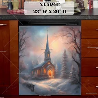 Preview of Beautiful Winter Church magnet in Extra Large size.