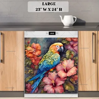 Preview of Pretty Parrot and Hibiscus Flowers magnet in Large size.