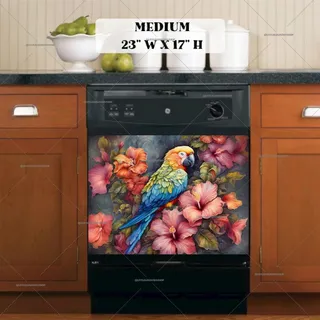 Preview of Pretty Parrot and Hibiscus Flowers magnet in Medium size.