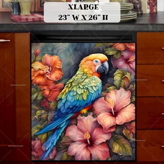 Preview of Pretty Parrot and Hibiscus Flowers magnet in Extra Large size.