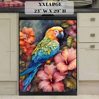 Preview of Pretty Parrot and Hibiscus Flowers magnet in XX Large size.