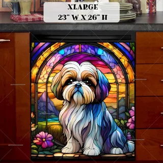 Preview of Stained Glass Shih Tzu and Flowers magnet in Extra Large size.