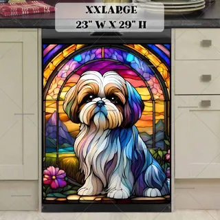Preview of Stained Glass Shih Tzu and Flowers magnet in XX Large size.