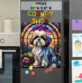 Preview of Stained Glass Shih Tzu and Flowers magnet in Small size.