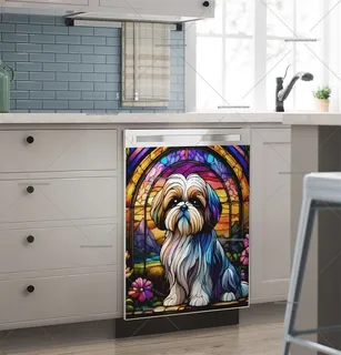 Preview of Stained Glass Shih Tzu and Flowers magnet.