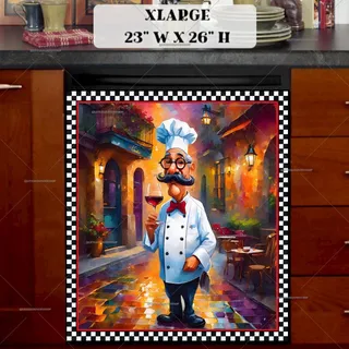 Preview of Cute Italian Chef front of a Restaurant magnet in Extra Large size.