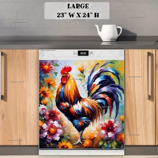 Preview of Colorful Pretty Rooster and Flowers magnet in Large size.