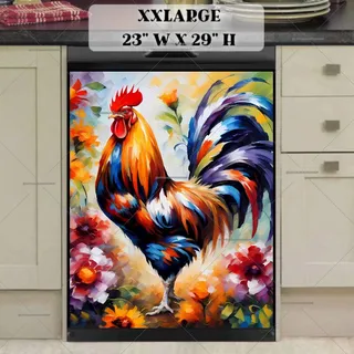 Preview of Colorful Pretty Rooster and Flowers magnet in XX Large size.