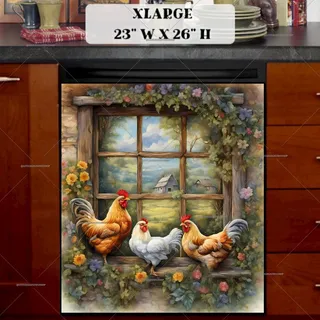 Preview of Hen and Roosters at the Window magnet in Extra Large size.