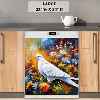 Preview of White Dove and Colorful Flowers magnet in Large size.