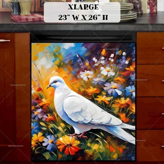 Preview of White Dove and Colorful Flowers magnet in Extra Large size.