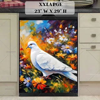 Preview of White Dove and Colorful Flowers magnet in XX Large size.