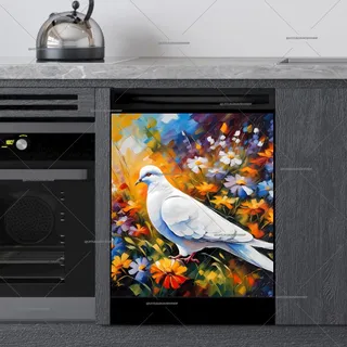 Preview of White Dove and Colorful Flowers magnet.