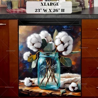 Preview of Cotton Flowers in a Blue Mason Jar magnet in Extra Large size.