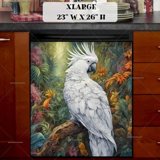 Preview of White Cockatoo and Flowers magnet in Extra Large size.