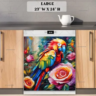 Preview of Colorful Parrot and Roses magnet in Large size.