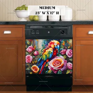 Preview of Colorful Parrot and Roses magnet in Medium size.