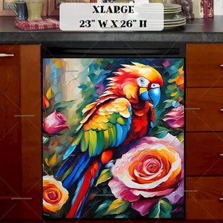 Preview of Colorful Parrot and Roses magnet in Extra Large size.