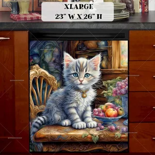 Preview of Cute Grey Cat on the Table magnet in Extra Large size.