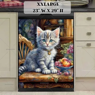 Preview of Cute Grey Cat on the Table magnet in XX Large size.