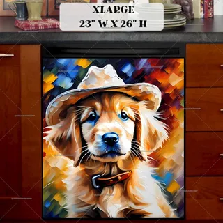 Preview of Sweet Cowboy Goldie Puppy magnet in Extra Large size.