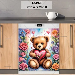 Preview of Teddy Bear with Colorful Roses magnet in Large size.