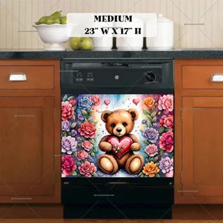 Preview of Teddy Bear with Colorful Roses magnet in Medium size.