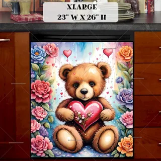 Preview of Teddy Bear with Colorful Roses magnet in Extra Large size.