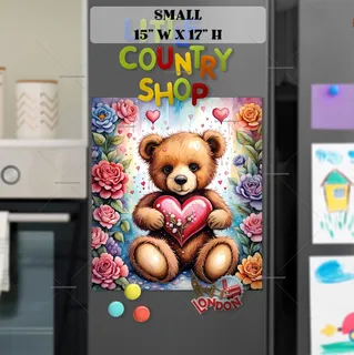 Preview of Teddy Bear with Colorful Roses magnet in Small size.