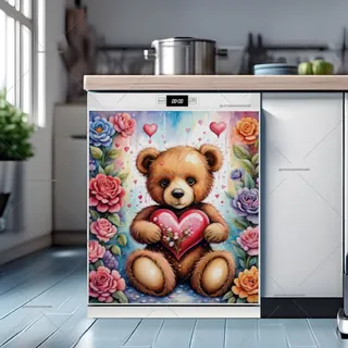 Preview of Teddy Bear with Colorful Roses magnet.