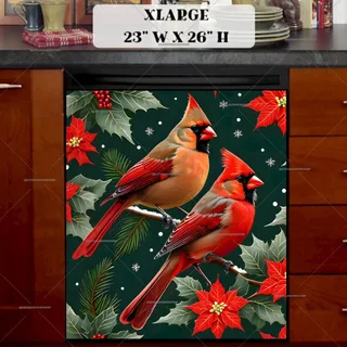 Preview of Christmas Cardinals and Poinsettias magnet in Extra Large size.