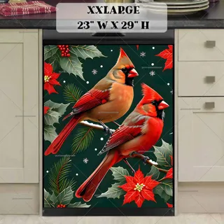 Preview of Christmas Cardinals and Poinsettias magnet in XX Large size.