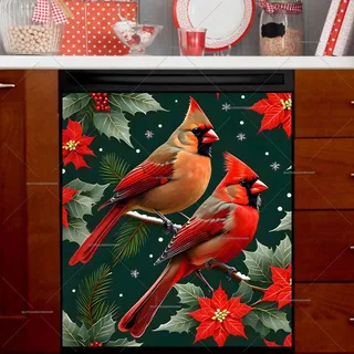 Preview of Christmas Cardinals and Poinsettias magnet.