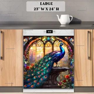 Preview of Stained Glass Window and Peacock magnet in Large size.