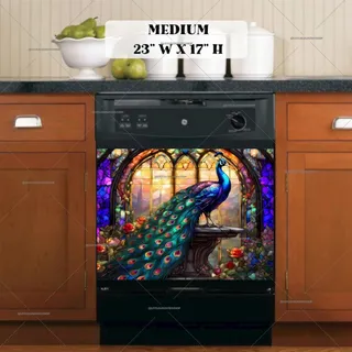 Preview of Stained Glass Window and Peacock magnet in Medium size.