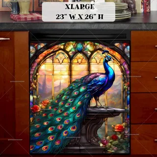 Preview of Stained Glass Window and Peacock magnet in Extra Large size.