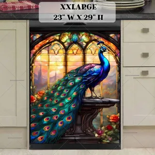 Preview of Stained Glass Window and Peacock magnet in XX Large size.