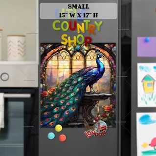 Preview of Stained Glass Window and Peacock magnet in Small size.