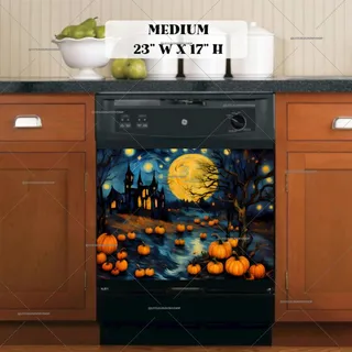 Preview of Starry Night Church and Pumpkins magnet in Medium size.