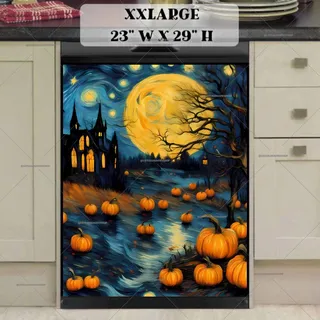 Preview of Starry Night Church and Pumpkins magnet in XX Large size.